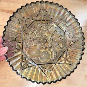 Vintage INDIANA carnival Glass Plate Saw Tooth Edge Blue Iridescent Fruit 11.5"